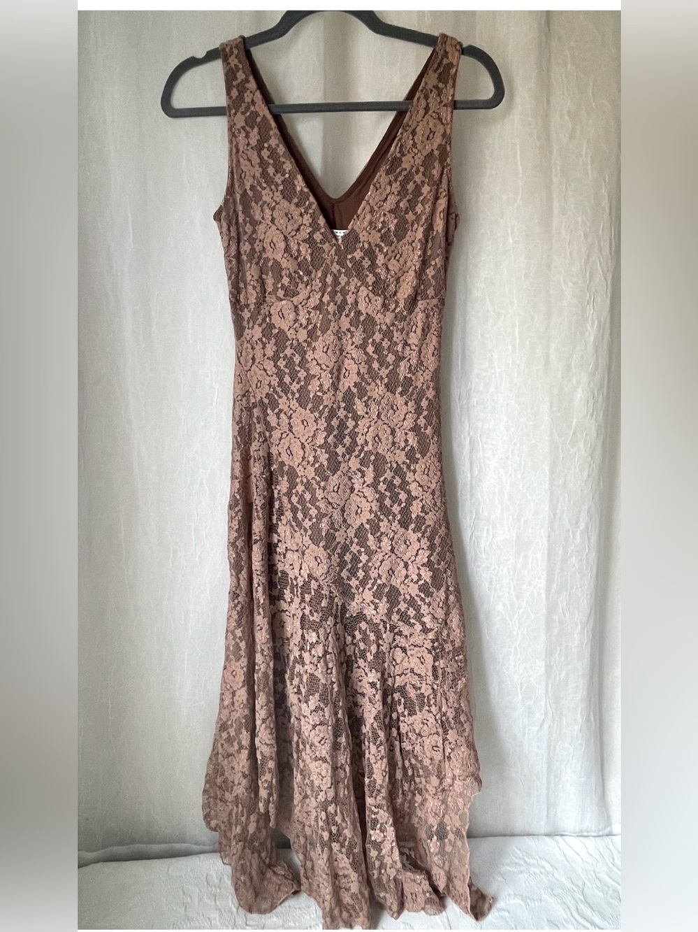 Alexia Admor vintage Lace Handkerchief Hem Brown Late 90s 2000s Romantic Grunge